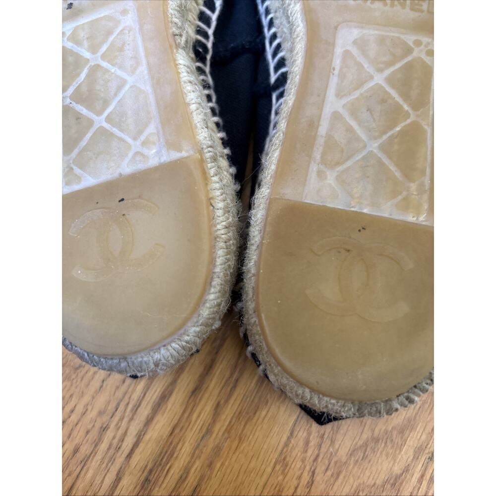 Chanel CC Logo Black Denim leather cap Espadrille Flats EU 38 US 7.5 - Picture 8 of 16